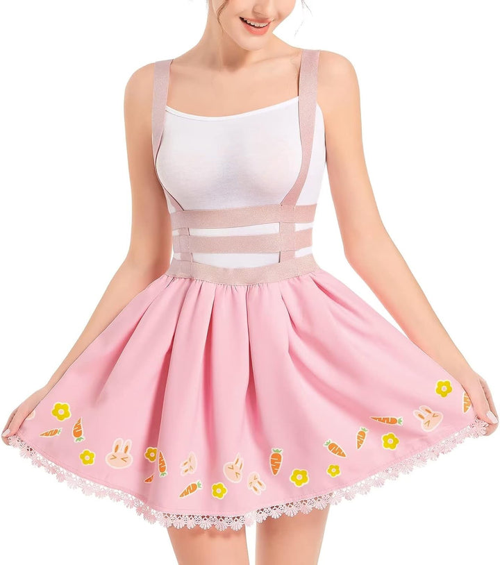 Landofgenie Damen Overalls Kawaii Rock Rosa Röcke High Waisted Mini Rock Overall Rock Romper Plus Si