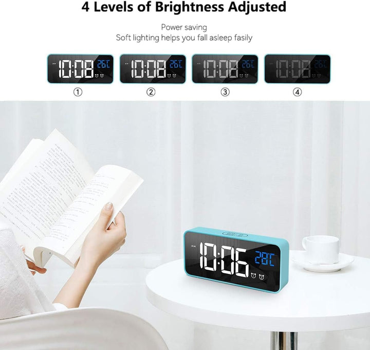 HOMVILLA Wecker, Wecker Digital mit Grosse LED Temperaturanzeige, Digitaler Wecker mit Dual Alarm, S