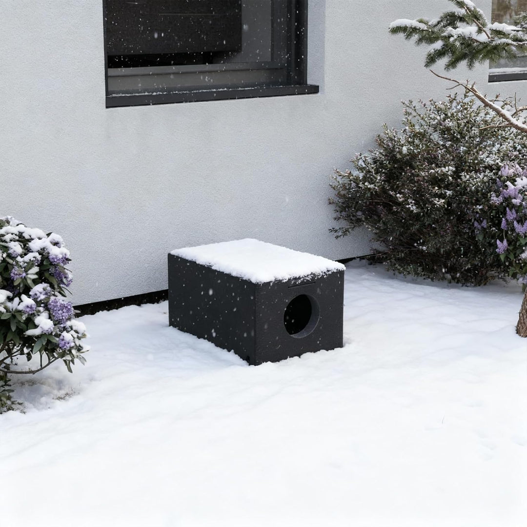 QLS Katzenhaus aus Styropor – 60x40x27 cm isoliertes wetterfestes Schutzhäuschen Outdoor Schwarz