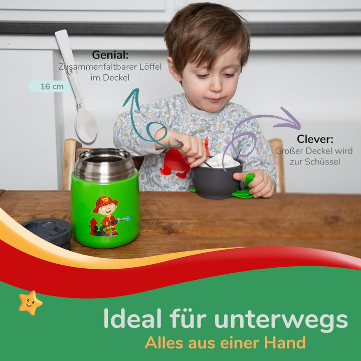 Kinder Thermobecher 500ml für Speisen und Getränke | Edelstahl Thermobehälter für Essen | Warmhalteb