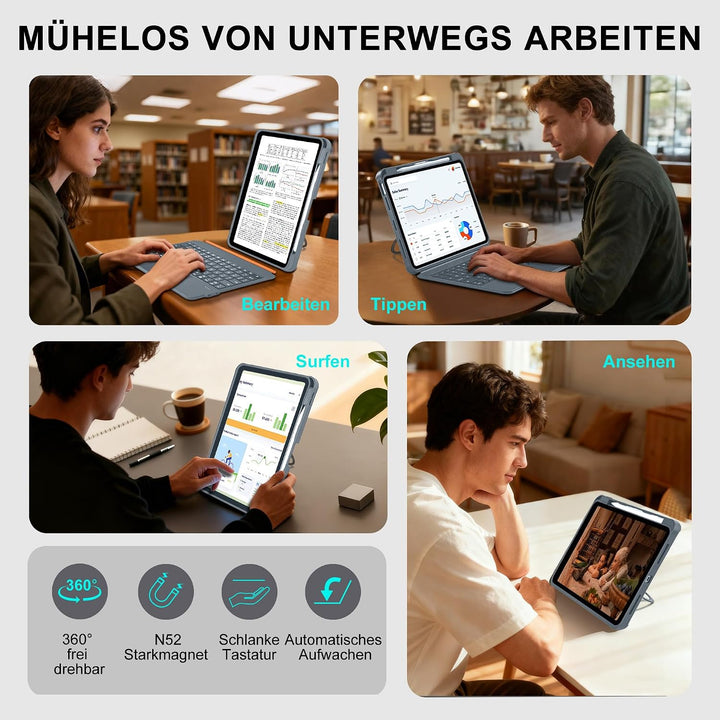 WIWU iPad Pro 11 Hülle mit Tastatur (M5/M4 2025/2024) 360°-Ständer Magnetisch Abnehmbare Tastaturhül
