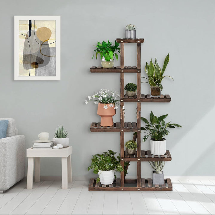 Yaheetech Pflanzentreppe mit 6 Ebenen, Schmales Blumenregal, Blumenständer Balkon, Holz Blumenbank O