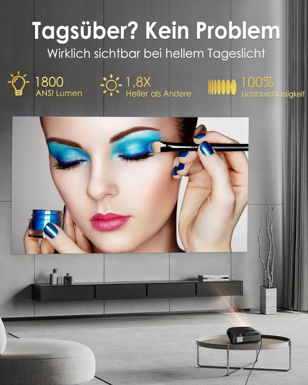 LED Beamer 4K 1800 ANSI Tageslicht Tauglich HDR10+, Smart Beamer Android WLAN Bluetooth 5.2 WIFI6 mi