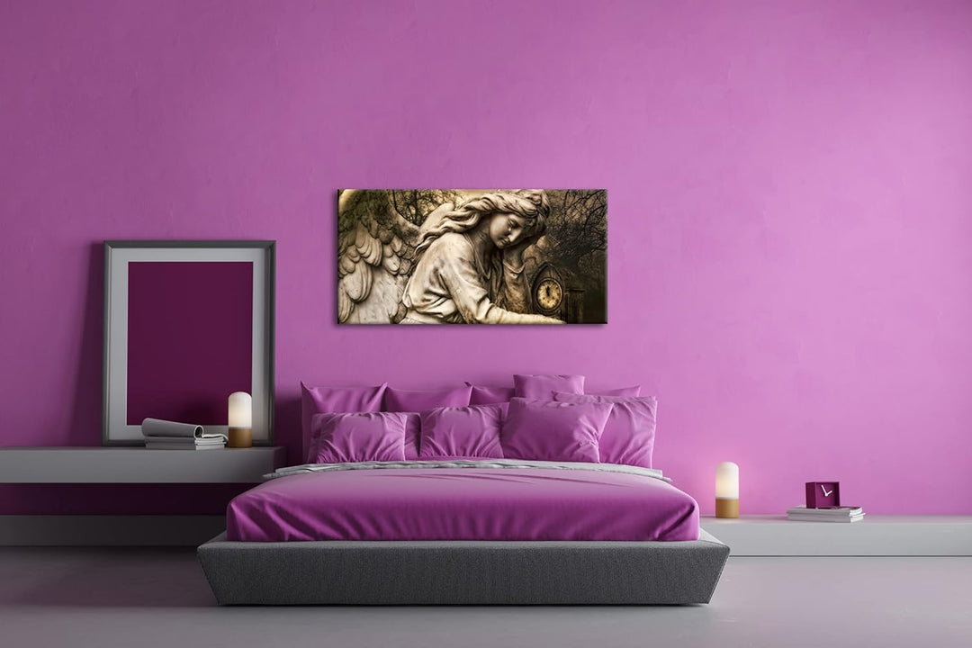 Weinender Engel Panorama 80x40 cm als Leinwandbild, Motiv fertig gerahmt auf Echtholzrahmen, Hochwer