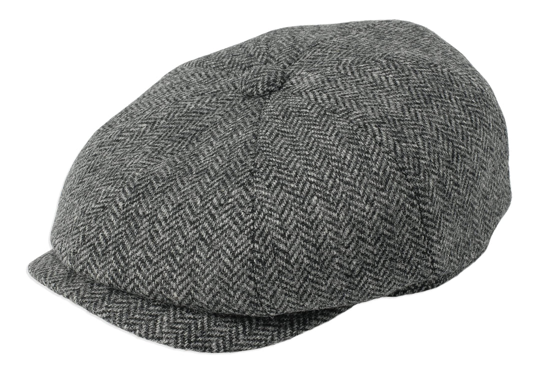 Gamble & Gunn 'Ramsden' graue Fischgräten-Tweed-Kappe mit 8 Paneelen, 61 cm
