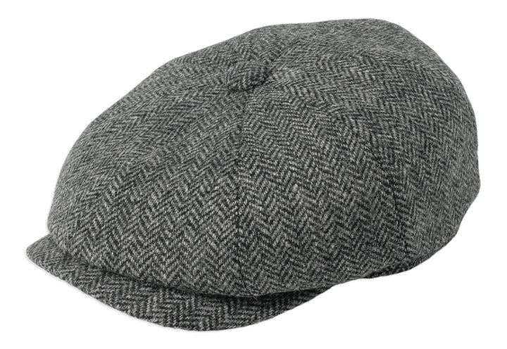 Gamble & Gunn 'Ramsden' graue Fischgräten-Tweed-Kappe mit 8 Paneelen, 61 cm
