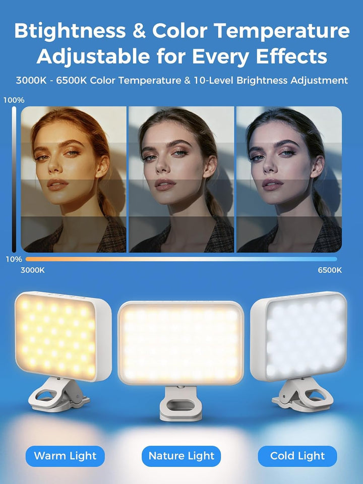 Smiling Shark Selfie Lampe, Handylicht Aufladbar Kompakt & Ultraleicht mit verstellbarem Winkel 3 Fa