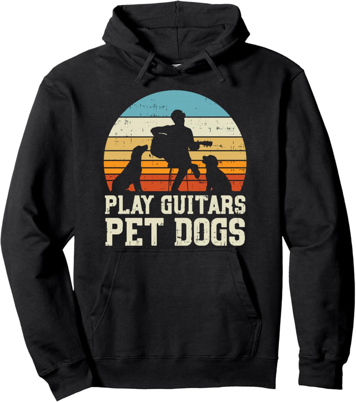 Play Guitars Pet Dog Retro Music Guitarist Animal Lover Gift Pullover Hoodie