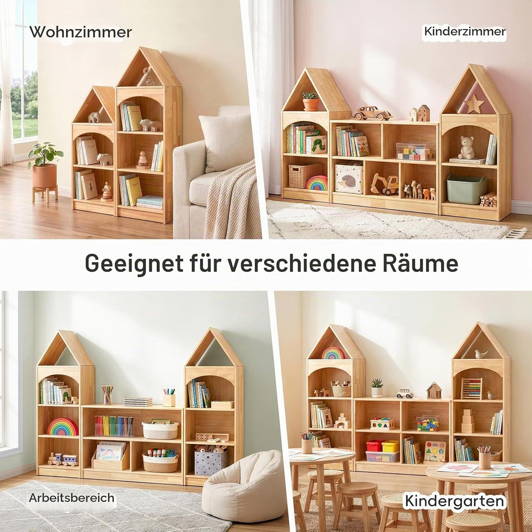 OOOK Gummiholz Kinder Bücherregal, Spielzeugaufbewahrung mit 3 Etagen | Kinderregal 40×30×92cm, Spie