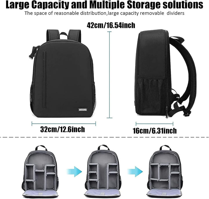 Cwatcun Kamerarucksack Camera Backpack Professioneller für spiegellose DSLR/SLR-Kamera, wasserdicht,