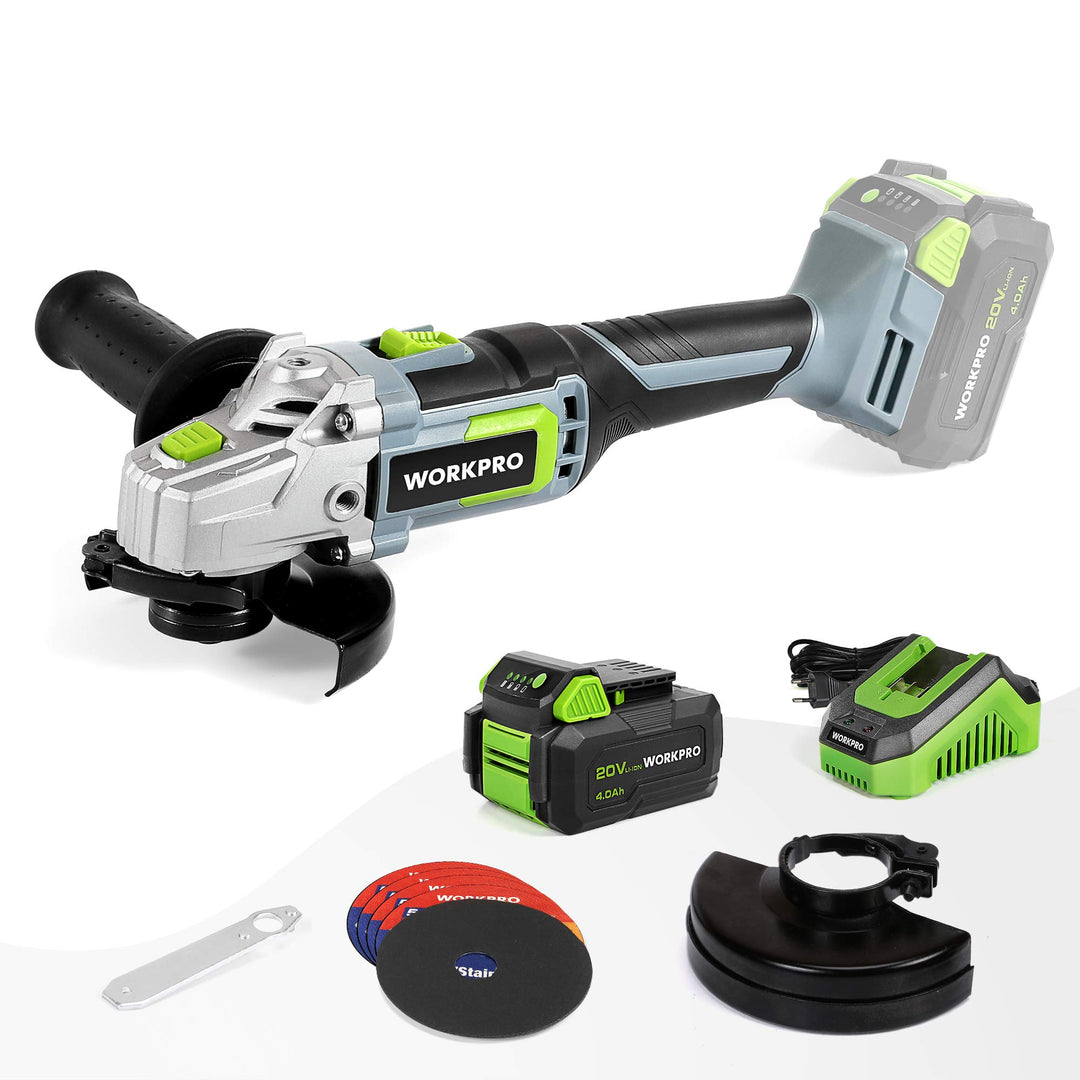 WORKPRO Winkelschleifer, kabellos, 20 V, mit Akku 4,0 Ah, Ø125 mm, elektrischer Schleifer, kabellos,