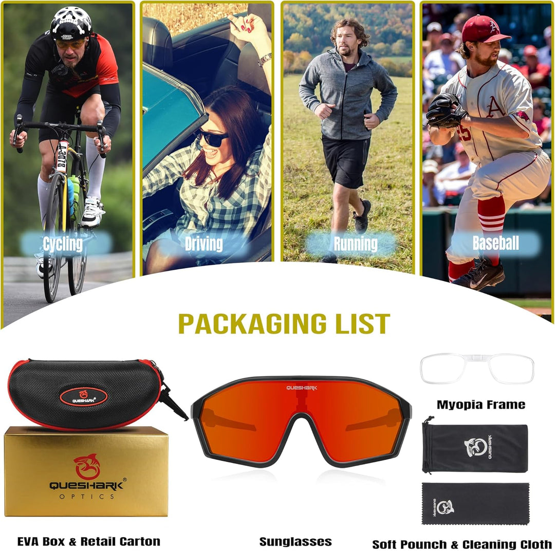 Queshark Polarisierte Fahrradbrille - Radsport Brillen für Männer & Frauen - UV400 Schutz,Sportbrill