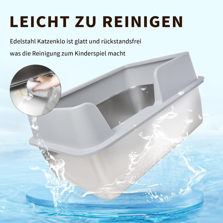 Katzenklo XXL Edelstahl Katzenklo Gross Auslaufsicher und leicht zu reinigen Niemals Gerüche, Rostfr