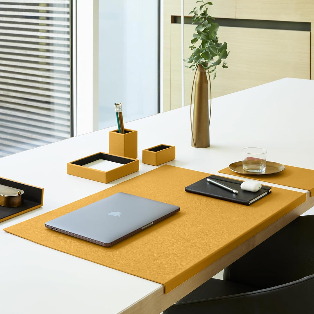 Eglooh - Atena - Taschenleerer aus echtem Leder Gelb - Schreibtisch-Organizer mit modernem Design -