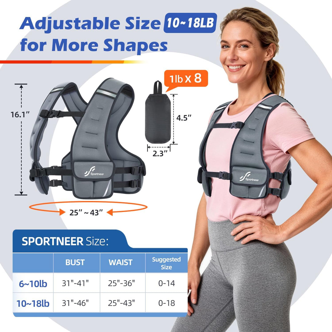 Sportneer Verstellbare Gewichtsweste für Damen Laufweste, 2,7-4,5kg/ 4,5-8,16kg Gewichtsweste für Kr