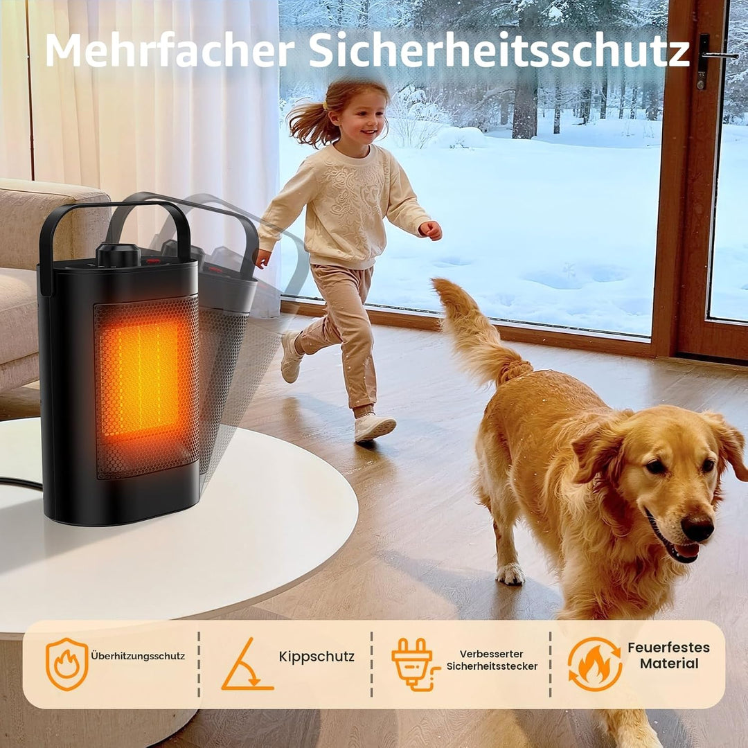 Heizlüfter Energiesparend,1500W PTC Keramik Heizung Elektrisch,3-Stufen-Modus, Überhitzungs- & Kipps