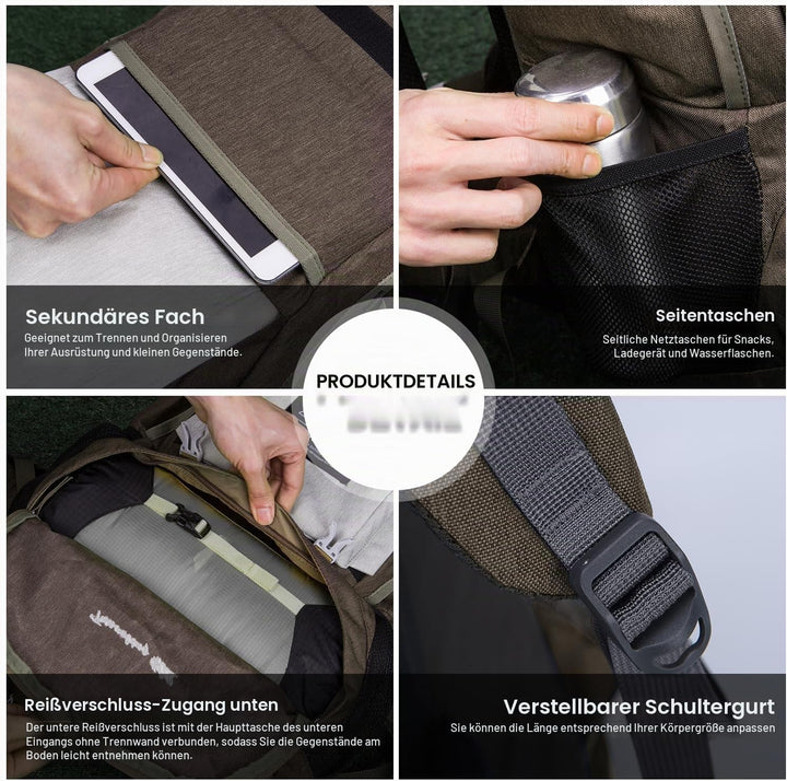 Mountaintop 40L Wanderrucksack Herren Damen mit Regenhülle für Reisen 40 Liter Braun, 40 Liter Braun