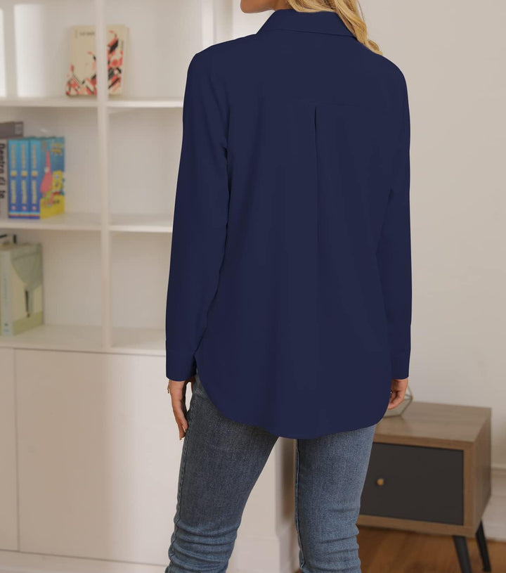 NONSAR Damen Bluse Elegant V-Ausschnitt Hemden Langarm Casual Arbeit Oberteile mit Knöpfen Hemd Lose