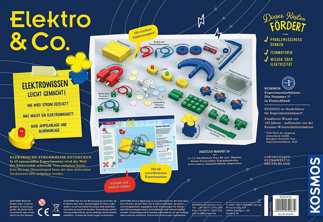 KOSMOS 620639 Elektro & Co. Elektro-Wissen leicht gemacht, Einsteiger-Experimente zu Strom, Magnete,