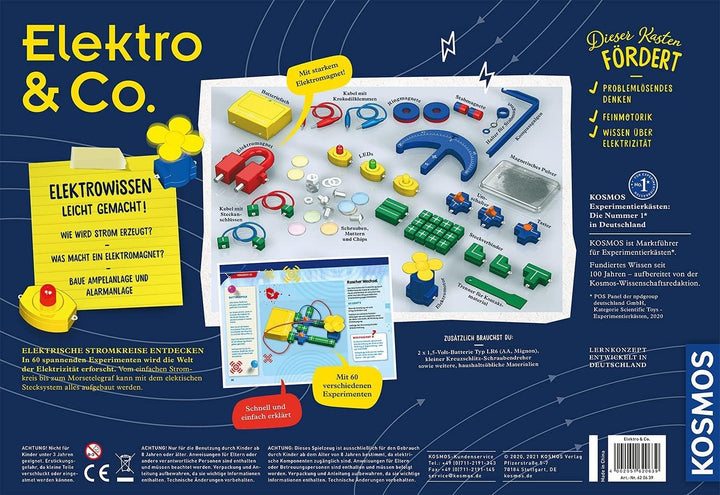 KOSMOS 620639 Elektro & Co. Elektro-Wissen leicht gemacht, Einsteiger-Experimente zu Strom, Magnete,