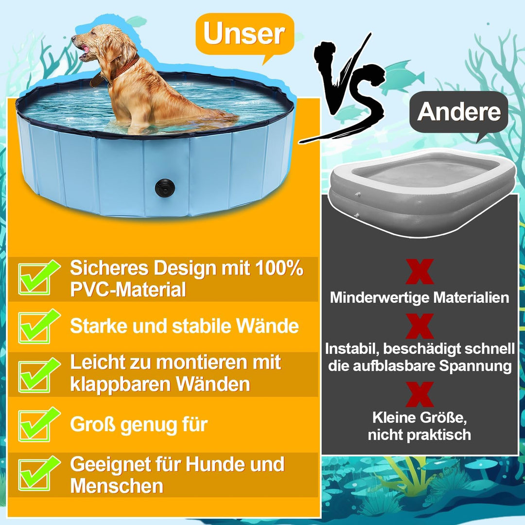 Vigevee Hundepool Klappbares 120 * 30CM, Hundepool fur Grosse Hunde, Hundebadewanne Hunde Planschbec