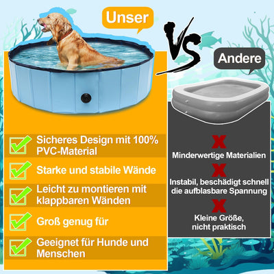 Vigevee Hundepool Klappbares 120 * 30CM, Hundepool fur Grosse Hunde, Hundebadewanne Hunde Planschbec