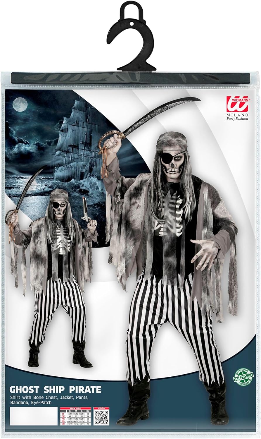 "GHOST SHIP PIRATE" (shirt with bone chest, jacket, pants, bandana, eye-patch) - (S), S