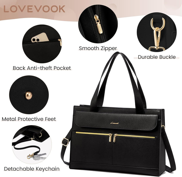 LOVEVOOK Laptop Handtasche Damen, Laptoptasche 15,6 Zoll Shopper Tasche Damen Gross, PU Leder Aktent