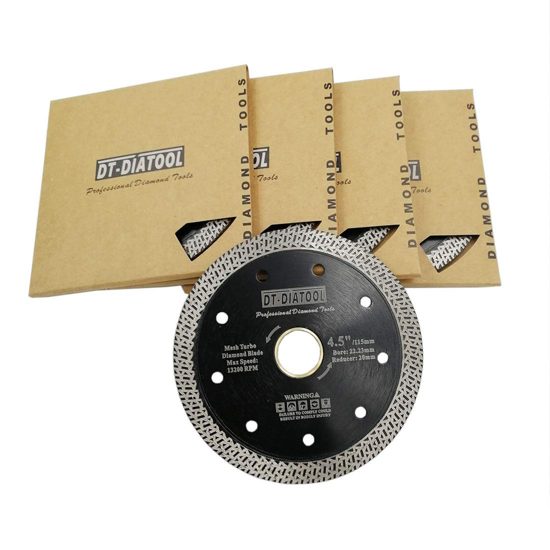 DT-DIATOOL Diamant Trennscheibe 5 Stücke 115 mm x 22,23 mm/20 mm Sägeblatt mit Mesh Turbo für Porzel