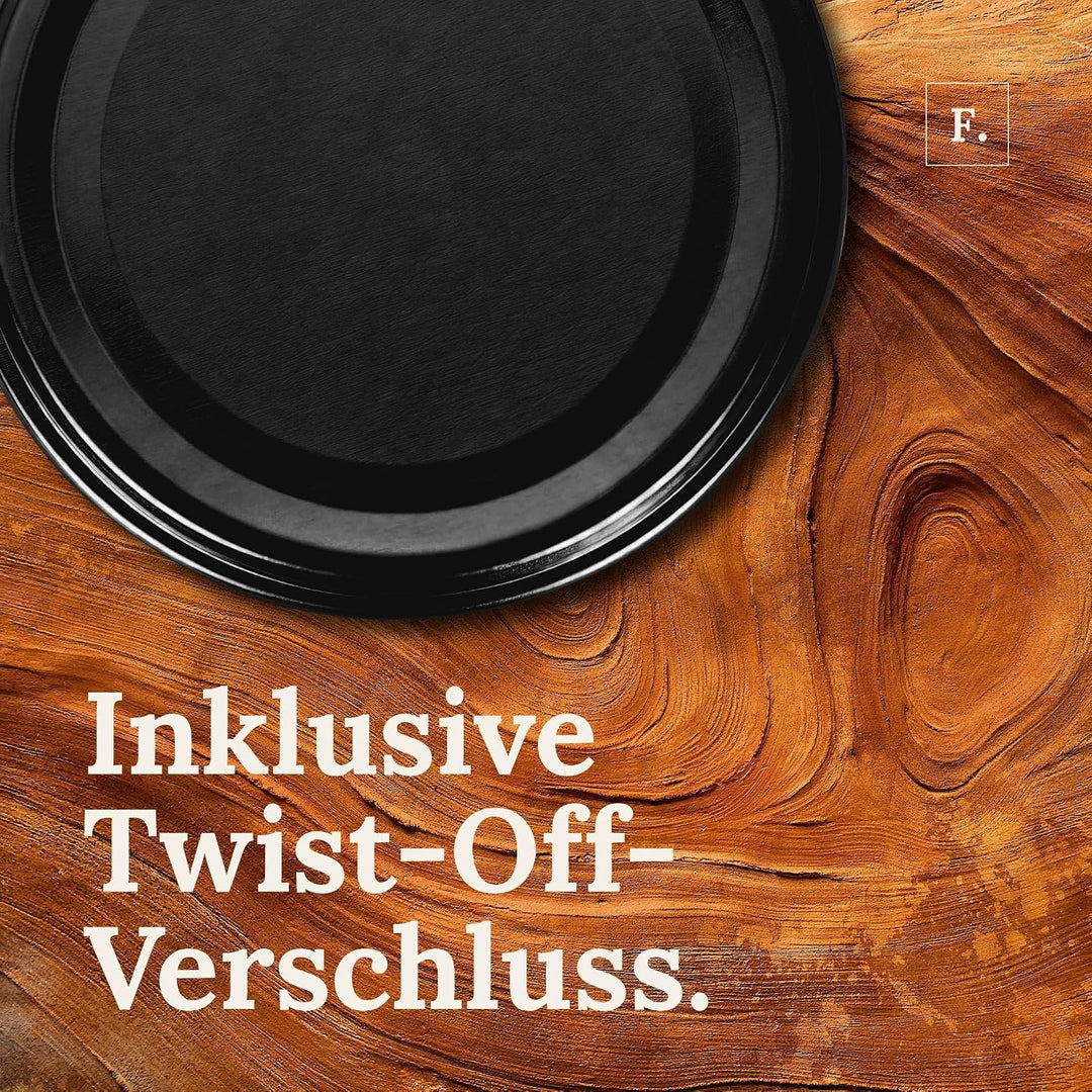 flaschenbauer.de BAUER 24er Set Sturzgläser 214 ml inkl. Schwarze Twist Off Deckel TO66 zum Einmache