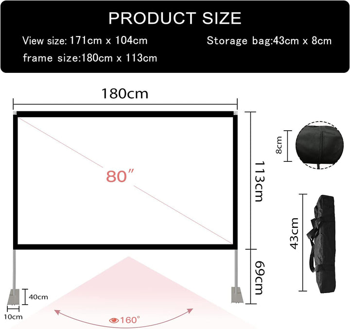 Projektion Leinwand mit Stand 80 Zoll HD 4K Outdoor Indoor Projector Screen Schnelles Falten Tragbar
