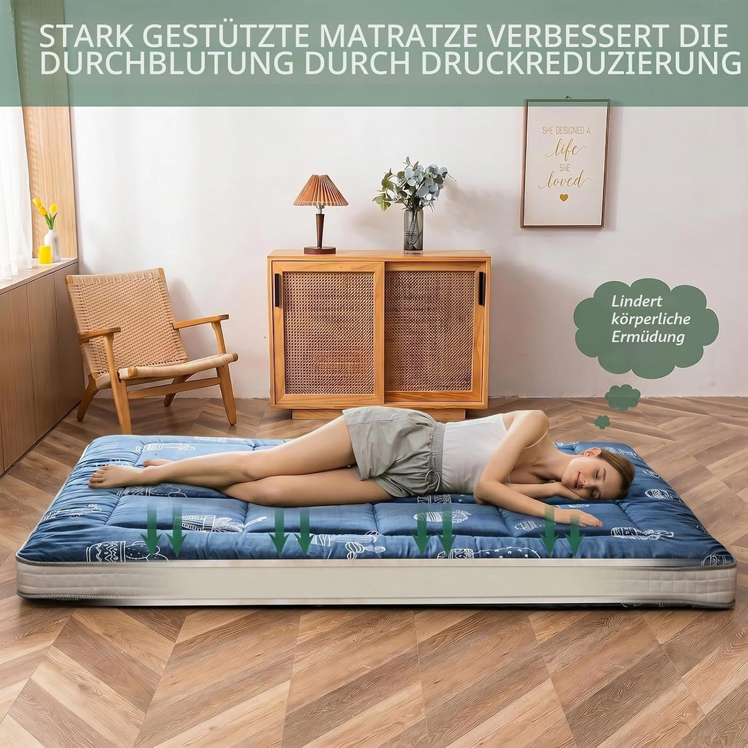 MAXYOYO Graue Futon-Matratze mit Kaktus-Muster, japanische Bodenmatratze, Doppelbettgrösse, gesteppt