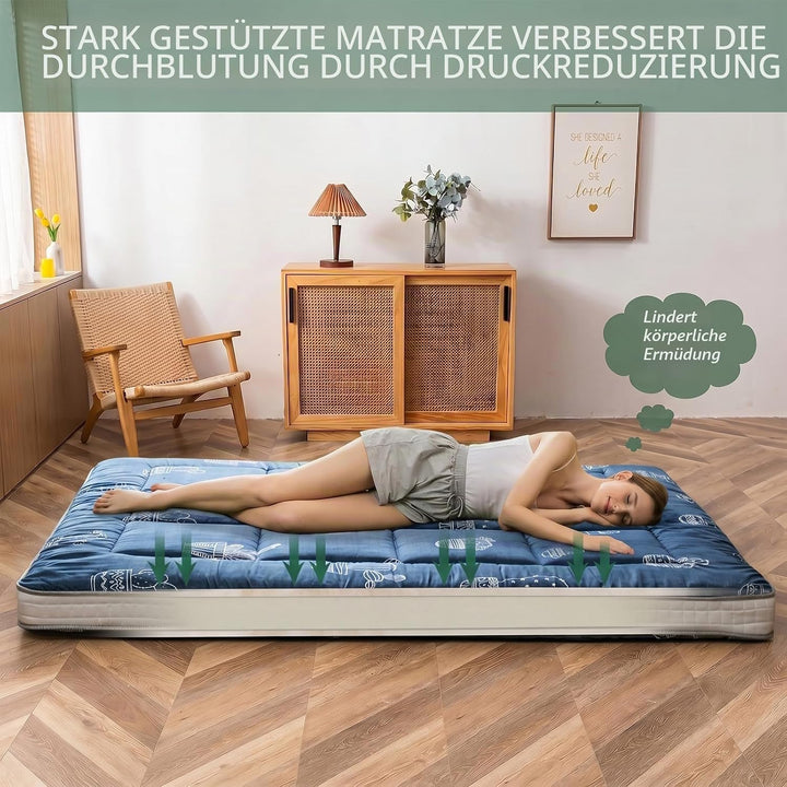 MAXYOYO Graue Futon-Matratze mit Kaktus-Muster, japanische Bodenmatratze, Doppelbettgrösse, gesteppt