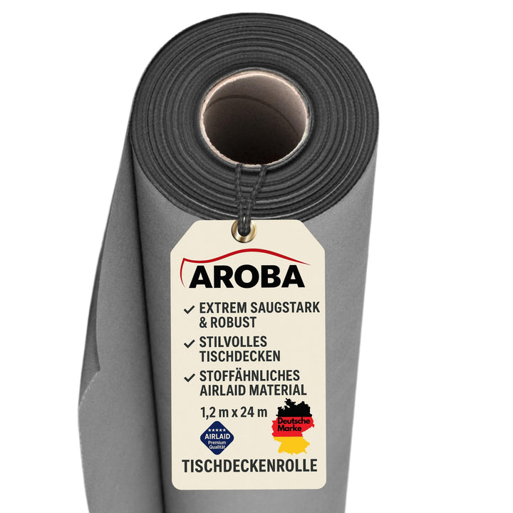 AROBA 1x Airlaid Tischdeckenrolle (Grau, 1,2 m x 24 m) - Stoffähnliche Tischdecke - Hochwertige Tisc