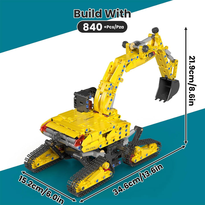 Mould King Bagger Bauset, Konstruktions-Baukasten für Modellbagger mit 840 Teilen, STEM Spielzeug fü