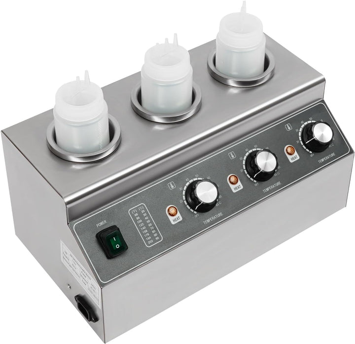 300W Elektrischer Saucenwärmer mit 3 Sauce Flaschen, Edelstahl Elektro Sauce Wärmer 30-85 ℃, Käsesau