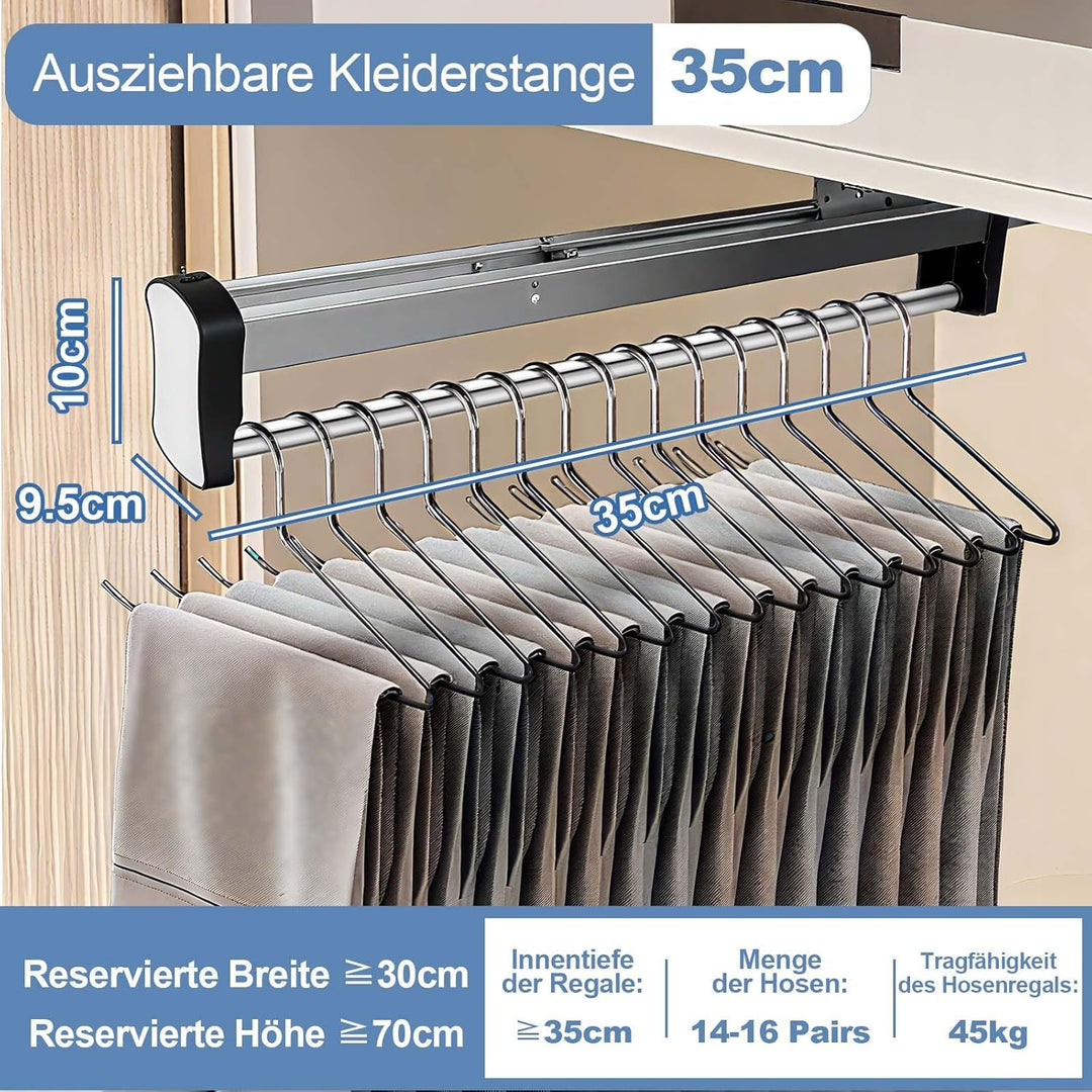 Kleiderstange Ausziehbar Schrank 35cm, Teleskopstange Schrankauszug mit Dämpfung, Verstellbare Kleid