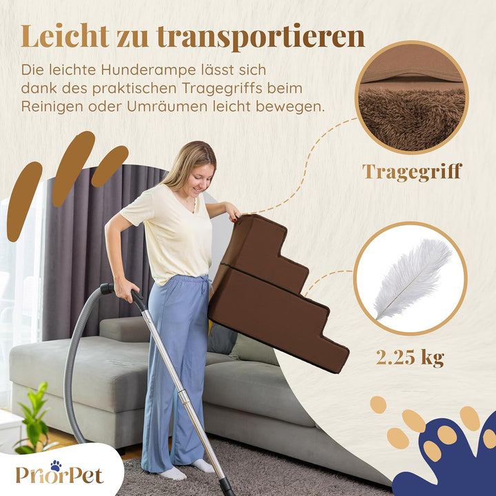 Hundetreppe für Bett - 4 Stufen Hunderampe 58cm hoch - Schaumstoff Treppe für kleine Hunde - Sichere