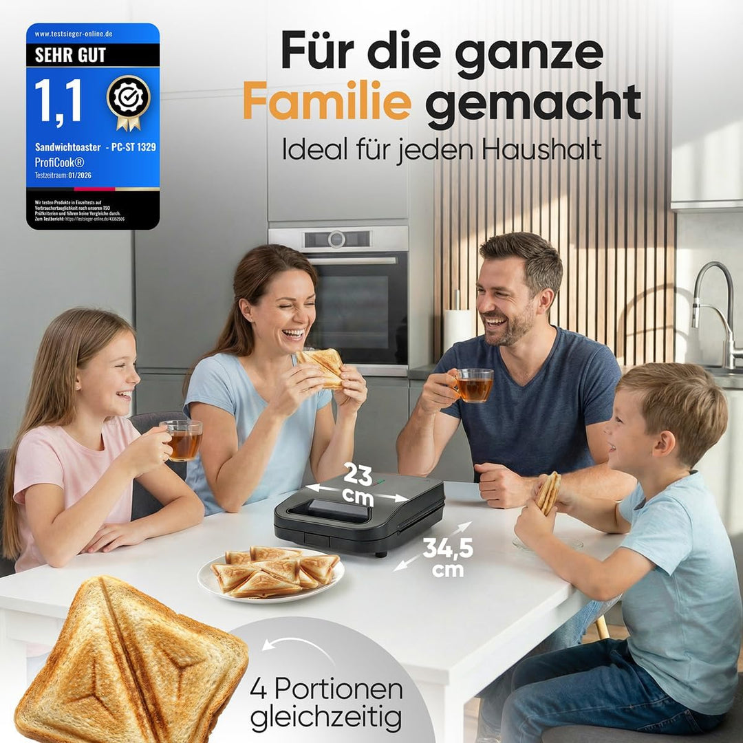 ProfiCook® Sandwichmaker für 4 Sandwiches gleichzeitig | Antihaft-Platten | kein Anbrennen | Sandwic