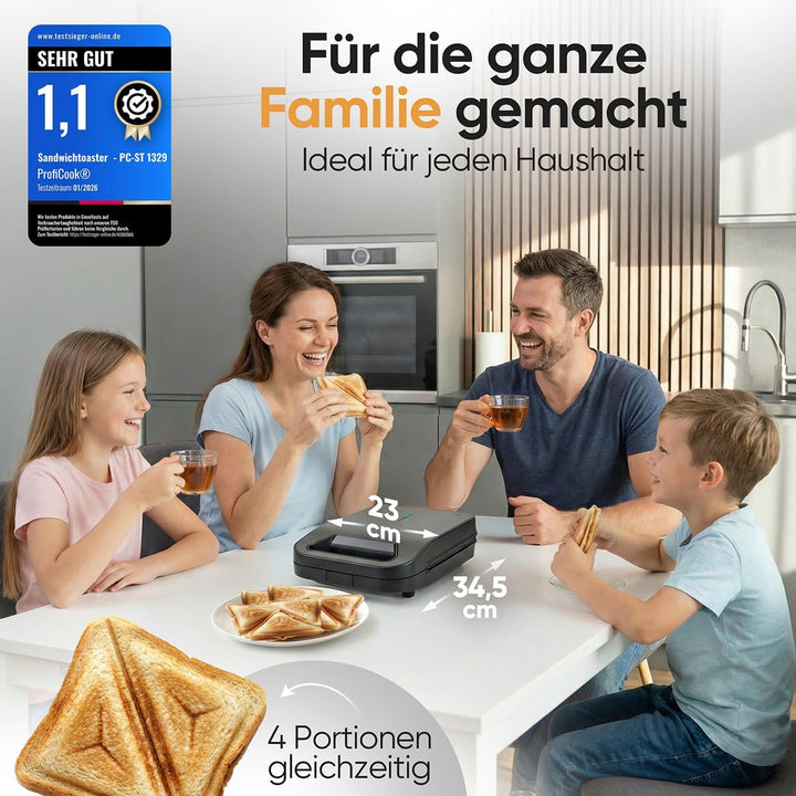 ProfiCook® Sandwichmaker für 4 Sandwiches gleichzeitig | Antihaft-Platten | kein Anbrennen | Sandwic