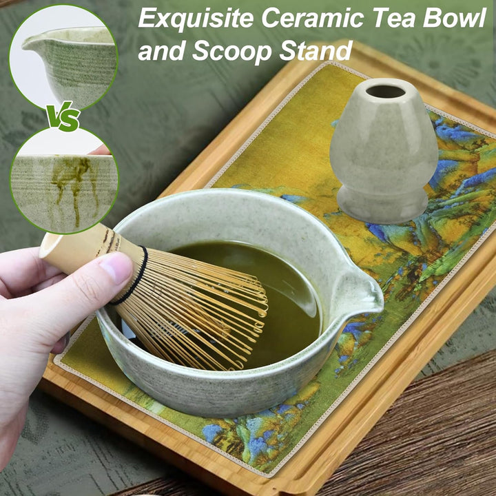 Matcha Set, Stück Macha Tea Set mit Matcha Filtersieb, Matcha-Besen, Matcha Schale, Matcha Löffel Te