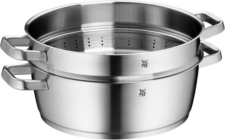WMF Iconic Bräter mit Dampfgareinsatz 28cm, Schmortopf Induktion 5,7l, Kochtopf gross, Cromargan Ede