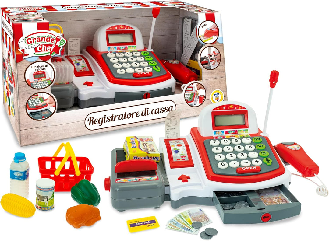 Teorema Kassenspiel, Spielzeug für Kinder, mit Scanner und Kassenrolle, mit Zubehör