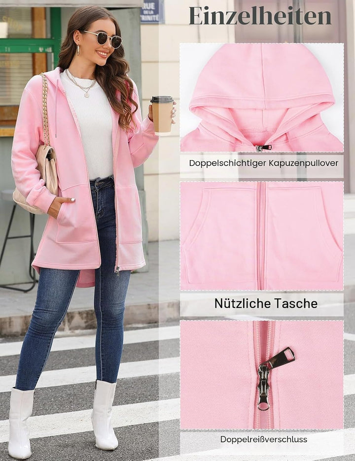 Tuopuda Damen Hoodie Jacke Oversize Reissverschluss Winterjacke Langarm Mantel Winter Warm Cardigan