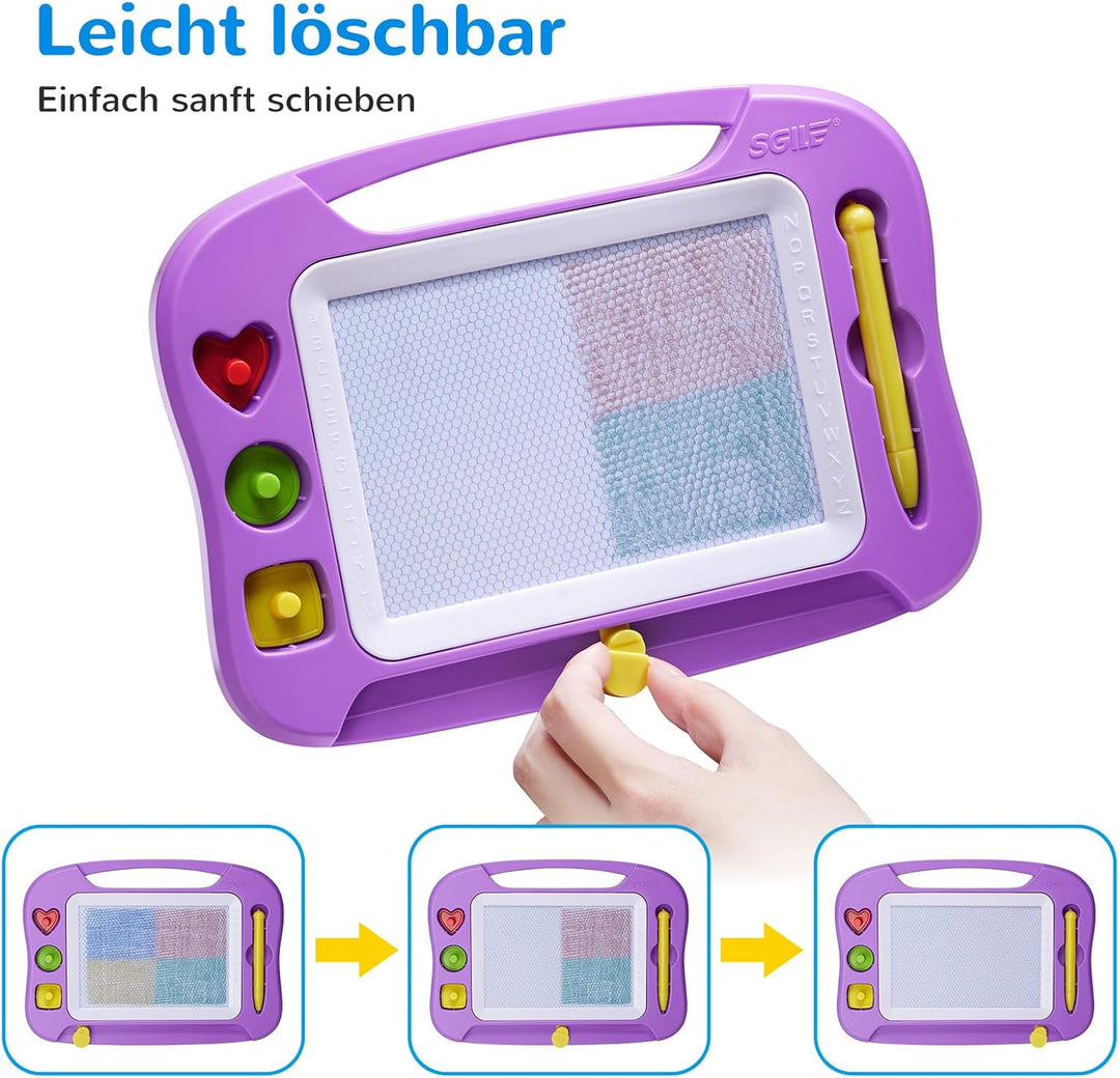 SGILE Magnetische Maltafel Zaubertafel Kinder, 25×18 cm Magnet Magnettafel mit 4 Stempeln, Kreatives