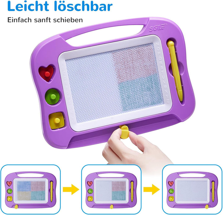 SGILE Magnetische Maltafel Zaubertafel Kinder, 25×18 cm Magnet Magnettafel mit 4 Stempeln, Kreatives