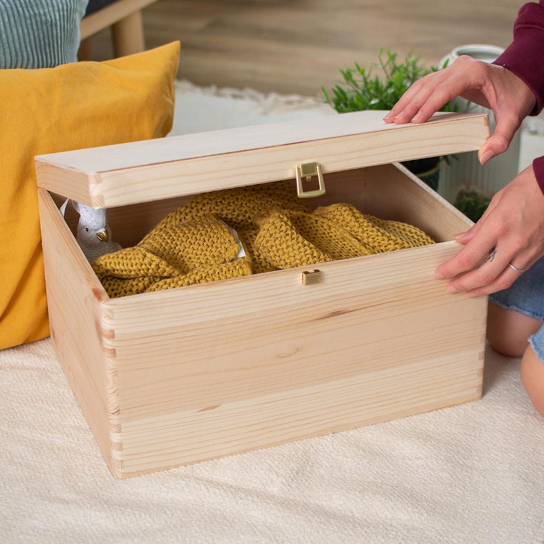 LAUBLUST Holzkiste mit Deckel &amp; Schloss - 40x30x24cm, Natur - Aufbewahrungskiste | Erinnerungsbox, F