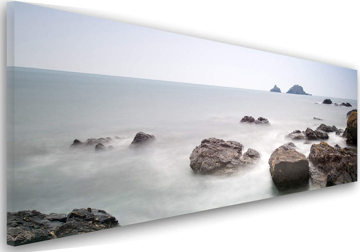 Feeby Frames, Leinwandbild, Bilder, Wand Bild, Wandbilder, Kunstdruck 50x150cm, FELSEN, WASSER, NEBE