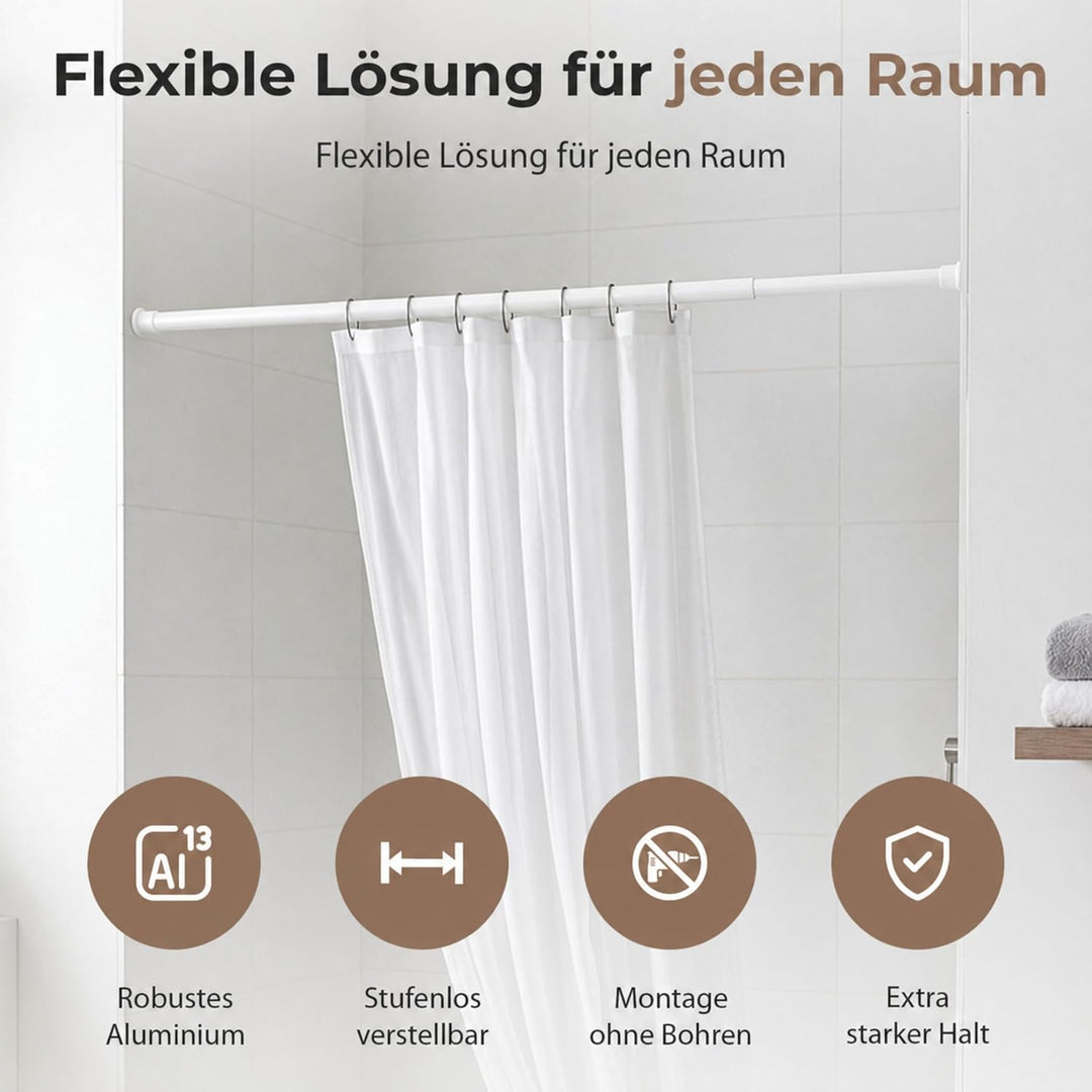 Aquabad® Hastaflex Teleskop 190-300 cm Duschvorhangstange ohne Bohren, Weiss, für Dusche und Fenster
