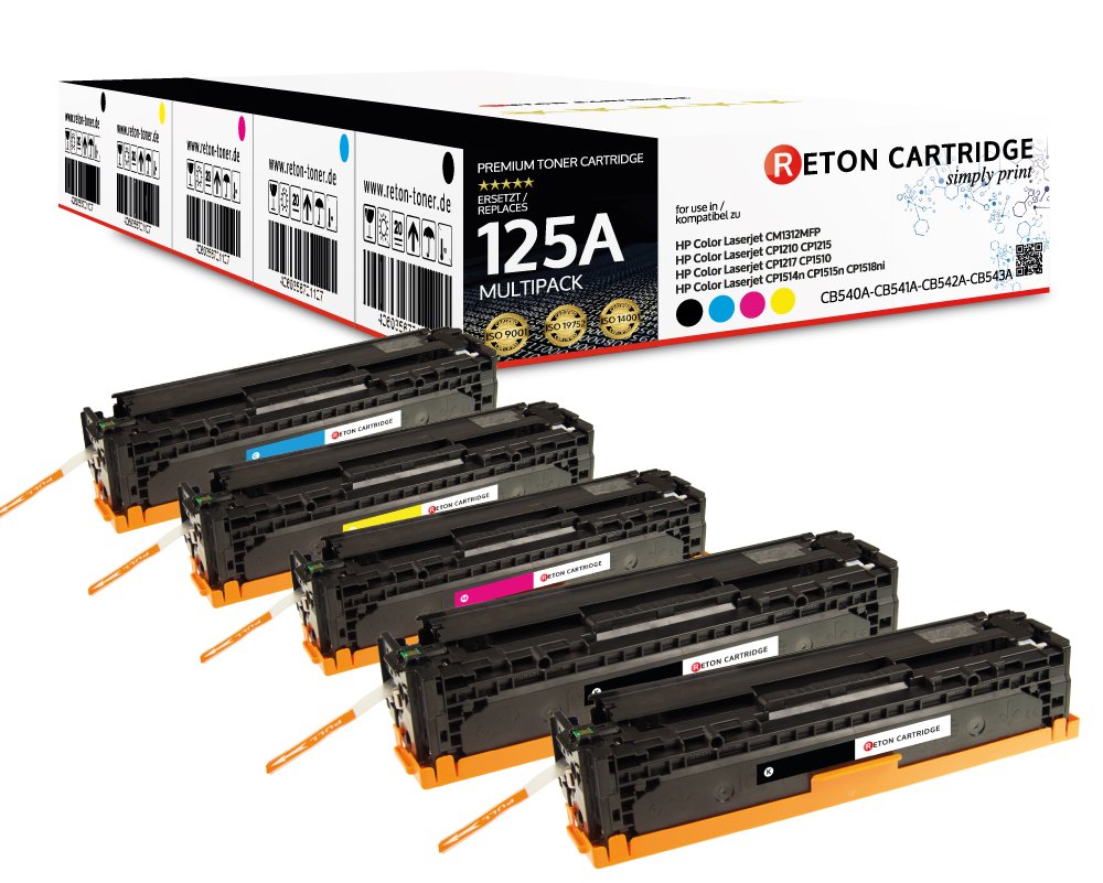 Original Reton Toner, kompatibel, 5er Farbset für HP CM1312mfp (CB540A, CB541A, CB542A, CB543A), HP